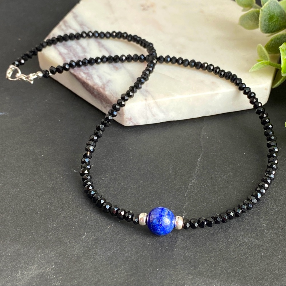 Lapis Lazuli Necklace Beaded Black Tourmaline Choker